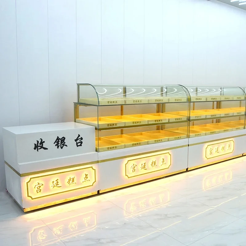 custom.Commercial Bakery Display with LED Lighting Tempered Glass Sliding & Durable Design Retail Us