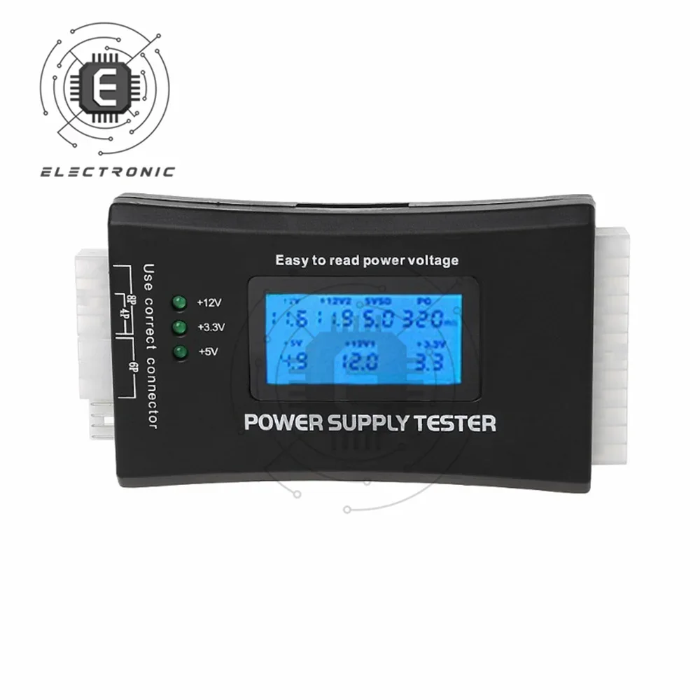 Multi-Function PSU Tester with LCD Screen - 20/24-Pin ATX, BTX, ITX, SATA HDD Power Supply & Power Bank Diagnostic Tool