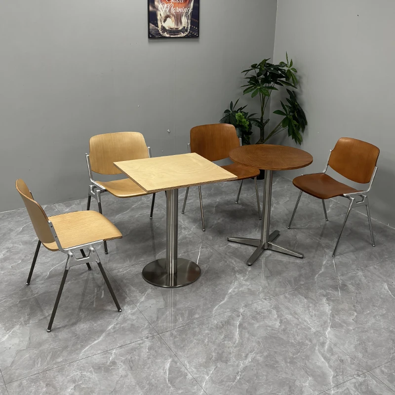 Commercial Heavy Duty Compact Square Design Wooden Dining Table Set with Metal Base for Hotels and Restaurants