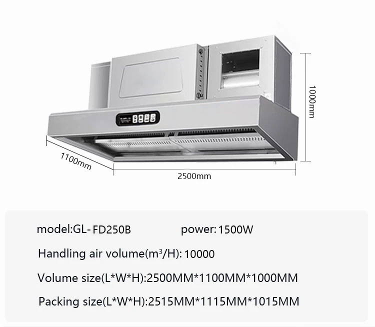 Custom Made Commercial Smart Range Hood 20% Cost One-Stop Solution with Electrostatic Precipitator for Hotels