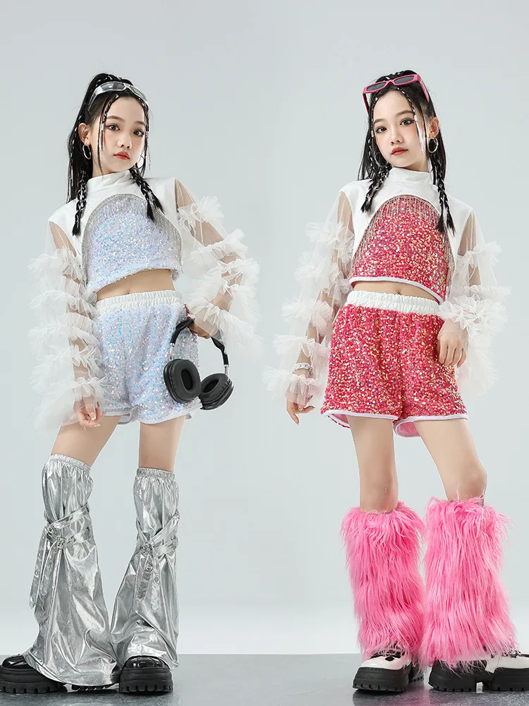 Urban Dance Girl K-pop Clothes Jazz Dance Costumes Cool Girls Catwalk Clothes Performance Outfits Kids Hip-hop Costumes Party