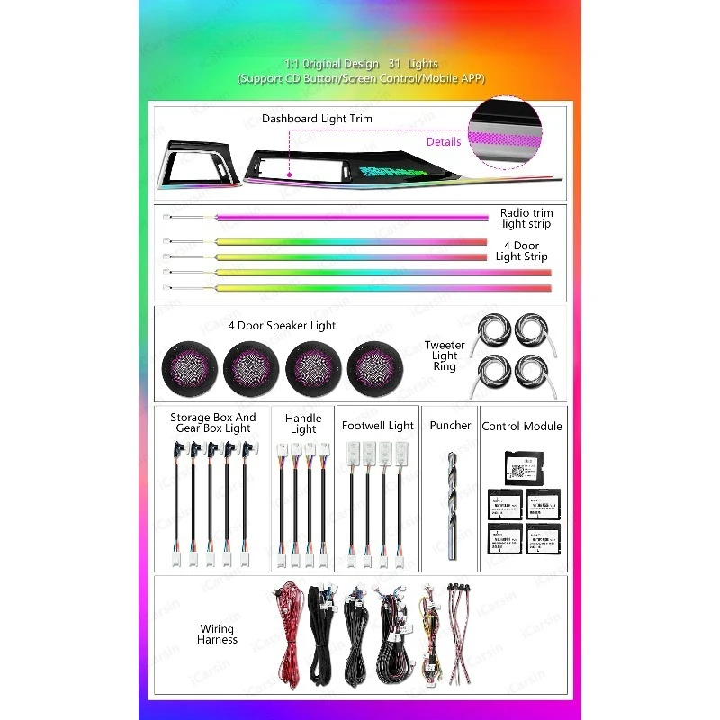 F30 Dashboard Trim 64 Color Dynamic LED Atmosphere Kit, Interior Ambient Strip Fit F32 F33 F36 4 Series Coupe Air Vent Mod Acces