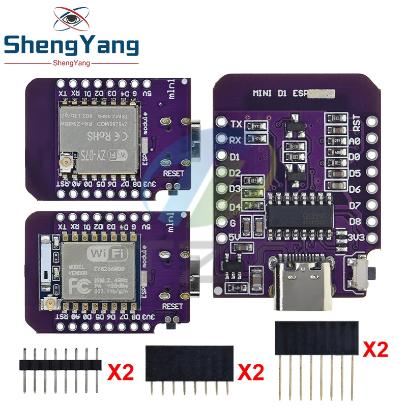 TZT D1 Mini TYPE-C ESP8266 ESP-07/07S CH340G USB D1 Mini WIFI Development Board D1 Mini NodeMCU Lua IOT Board 3.3V With Pins