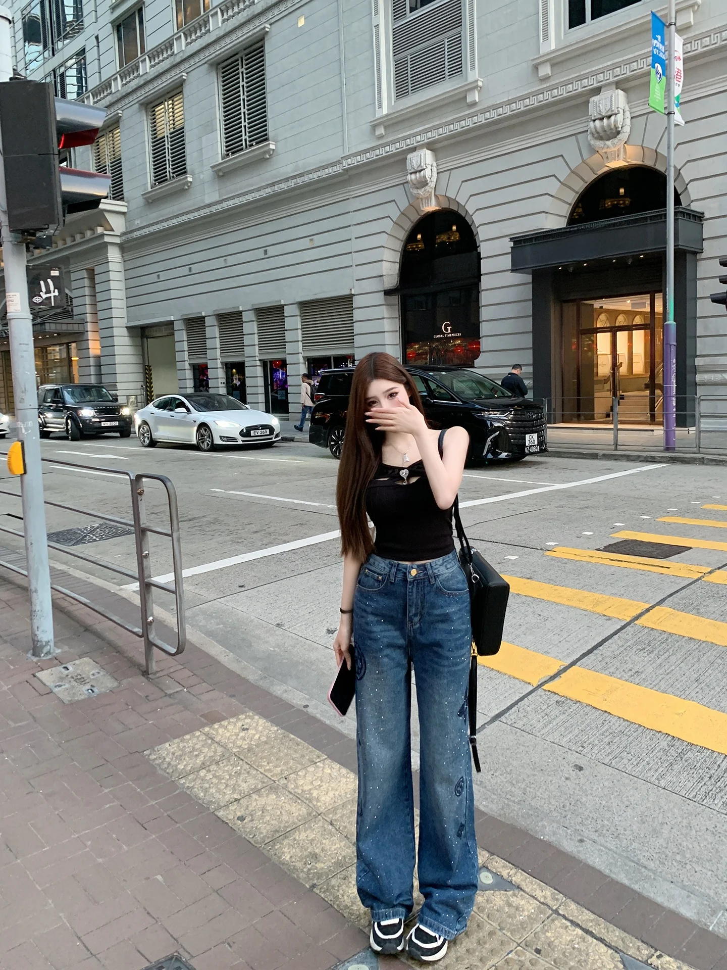 

Джинсы женские Luna New Sparkling Embroidered, синие, с высокой талией, широкие, прямого кроя, неэластичные, для зимнего сезона