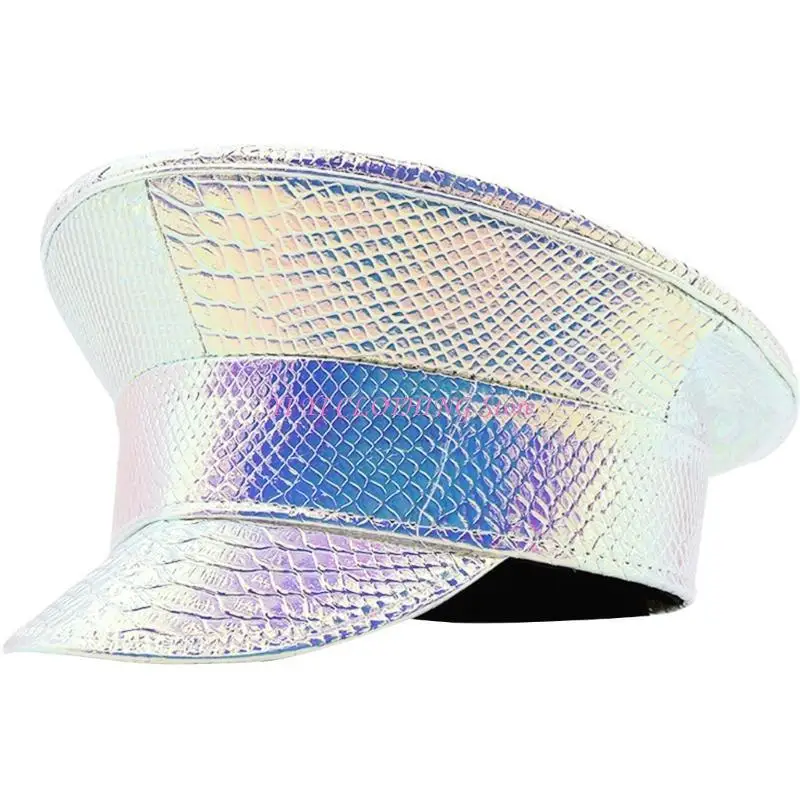 

N5KF PatentLeather Captain Hat Women Glitter Party Hat Cap for Stage Perform