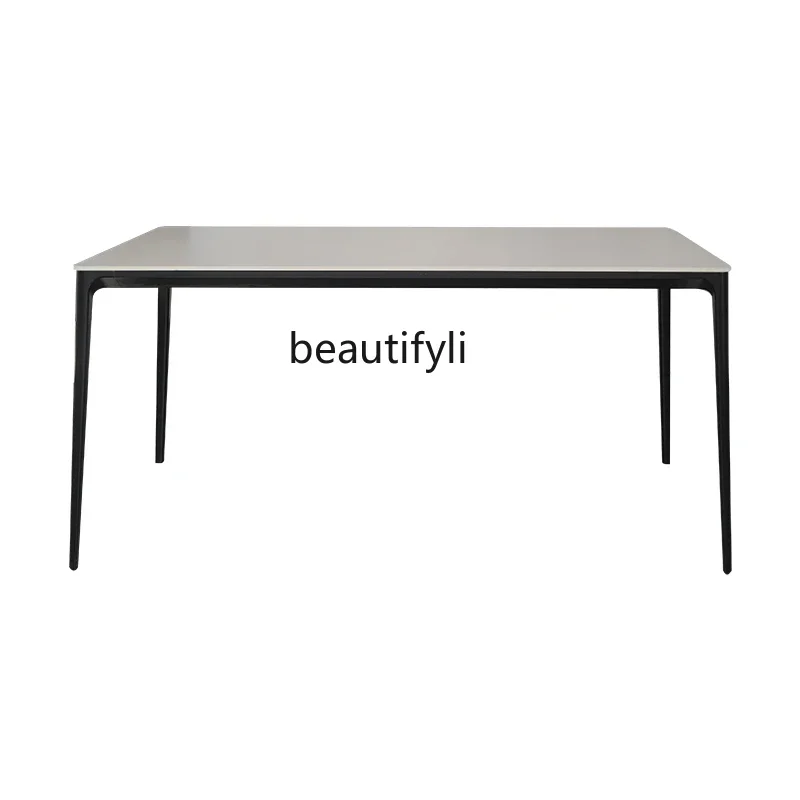 

X188 Pure White Stone Plate Dining Tables and Chairs Set Small Apartment Rounded Aluminum Alloy Modern Minimalist Rice Dining Ta