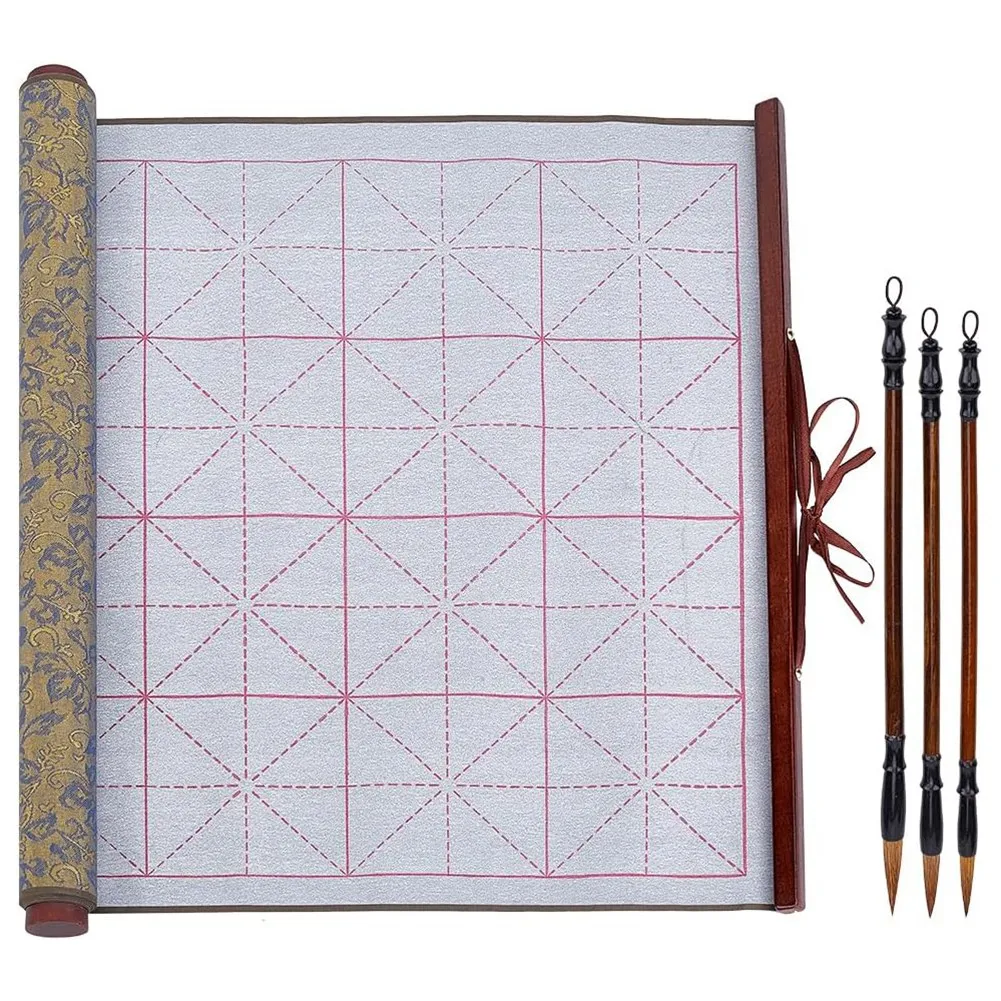 A88M 4pcs No Ink Chinese Calligraphy Practice Set Reusable Water Writing Cloth Scrolls Chinese Calligraphy Writing Brushes