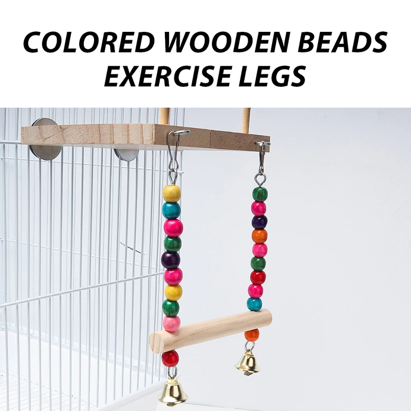 CAWAII KENNEL 애완 동물 새 스윙 장난감 나무 앵무새 퍼치 스탠드 Playstand 씹는 구슬과 Budgie Birds를위한 케이지 놀이터