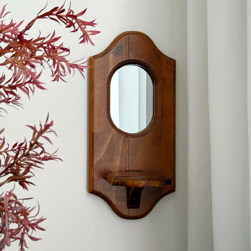 

Vintage American Wall Decoration Mirror Solid Wood Shelf Wall Hanging Homestay Cafe Soft Decoration Зеркало Для Макияжа مرايا