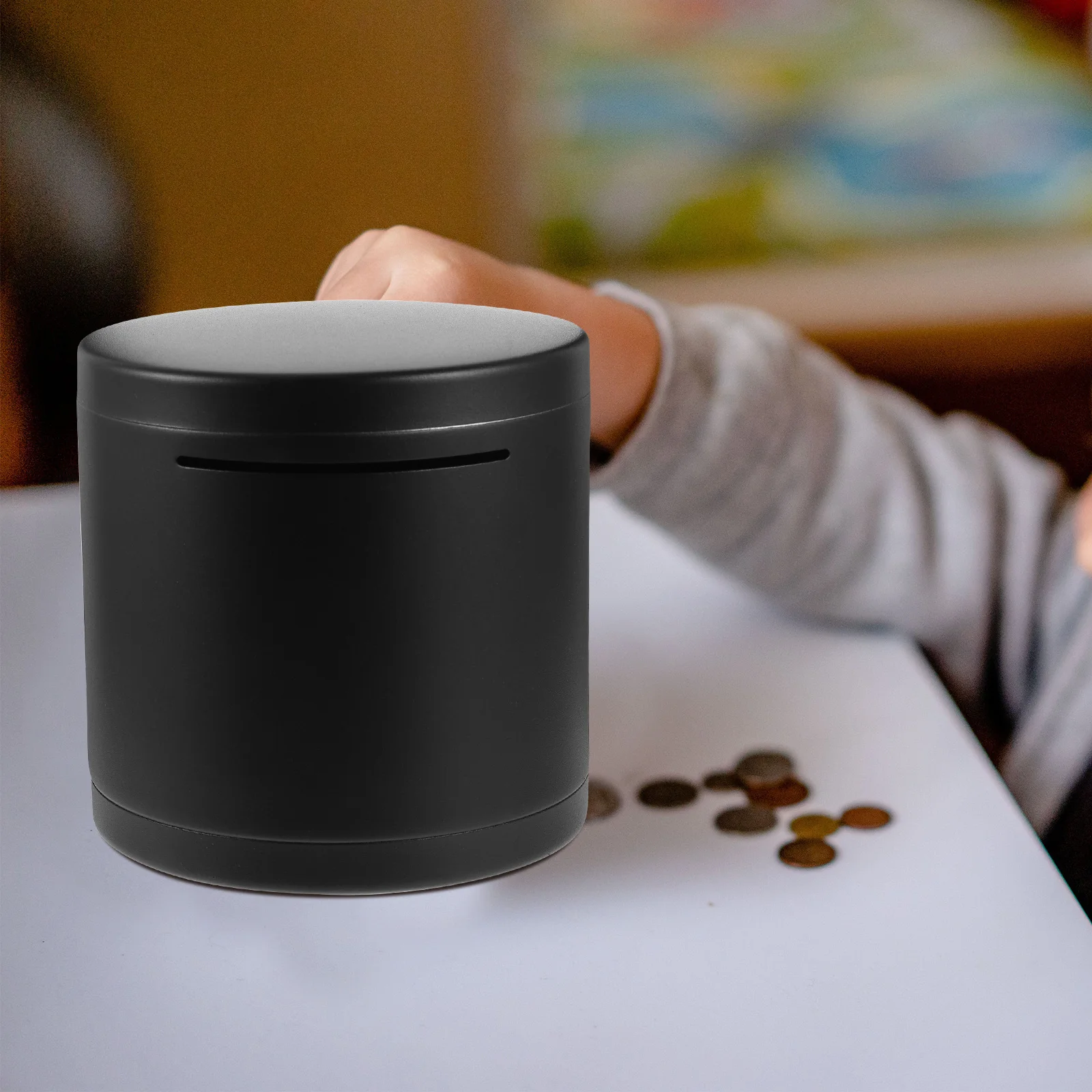 الفولاذ المقاوم للصدأ جولة أصبع البنك للبالغين قوي عملة تخزين جرة توفير المال وعاء صندوق توفير الطوارئ سطح المكتب المنزل