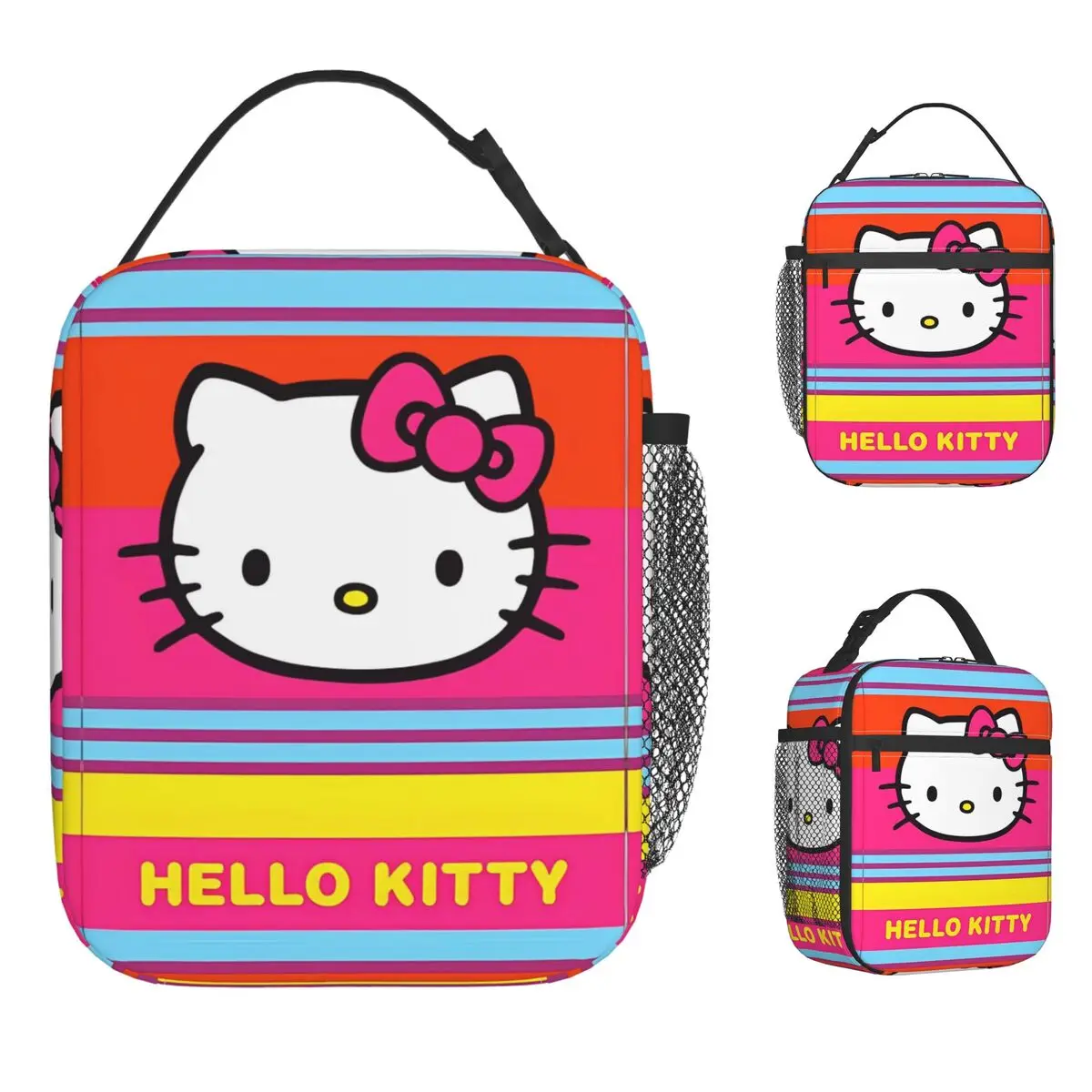 

Hello Kitty Stripe Pattern Insulated Lunch Bag Thermal Bag Meal Container Portable Tote Lunch Box Girl Boy College Travel
