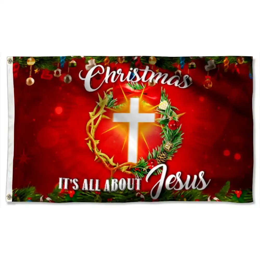 Christmas It’s All About Jesus Grommet Flag 3x5Feet Banner with 2 Brass Grommets