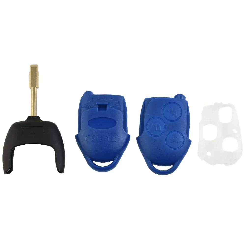 Chave do carro fob caso 3 botão elegante azul kit de capa remota para ford transit, connect mk7 2006-2014 conjunto escudo chave de controle remoto