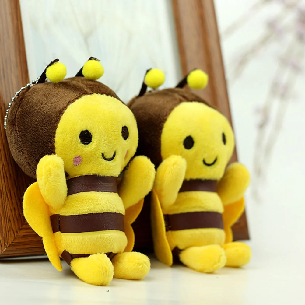 

3 Pcs Little Bee Pendant Plush Keychain Charms Backpack Hanging Decor Shaped Ornament Baby Keyring