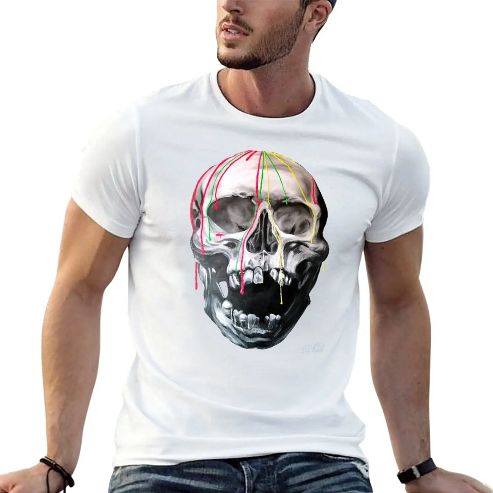 

NEON Skull T-Shirt t shirt personalised cotton t shirts man 100% man t shirt cotton T-shirt
