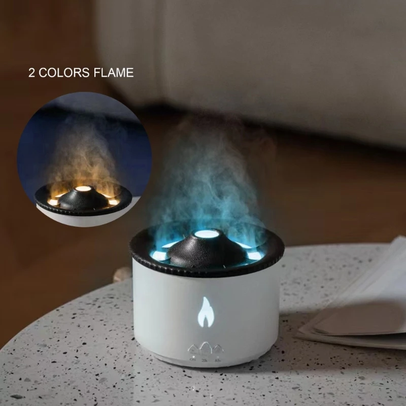 360ml Volcanic Desktop Air Humidifier LED Realistic Flame Effect Home Essential Oil Aromas Diffuser