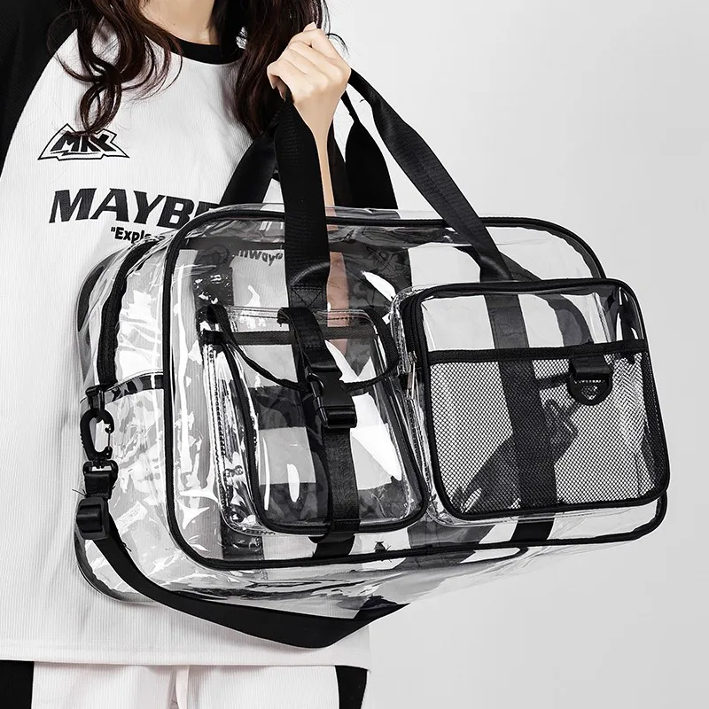 

Trendy Large Capaci PVC Sports Fitn Bag Women's Travel Bag Waterproof Jelly Sle Bathing Suit Beach Bag Single oulder