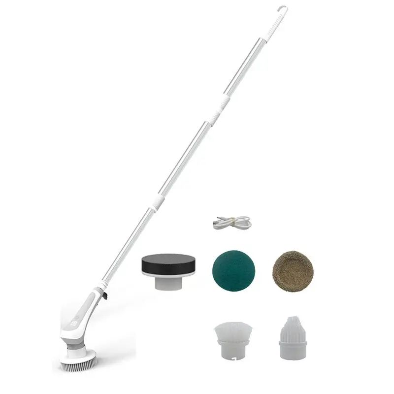 

ABRE-Waterproof Scrubber Brush With Long Handle-Replaceable Brushes-Electric Scrubber For Cleaning Bathroom