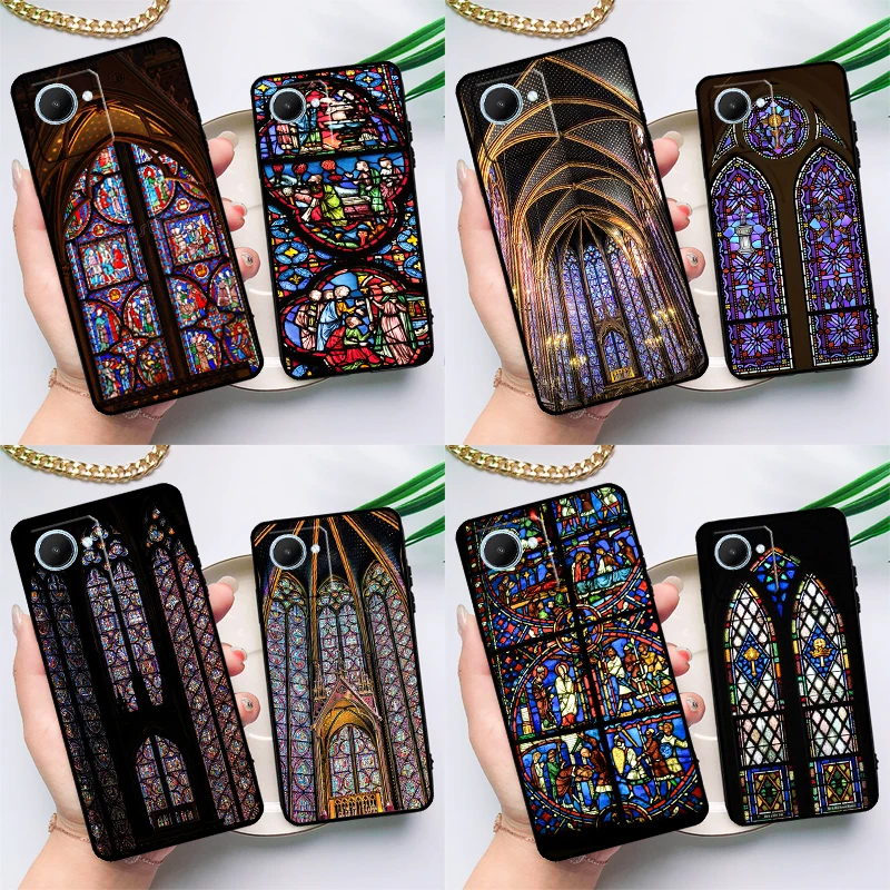 church gothic Sainte-Chapelle Stained Case For Realme C55 C33 C31 C35 C30 C11 C15 C25s C21Y GT Neo 5 3T 2T 8 9 10 11 Pro Plus