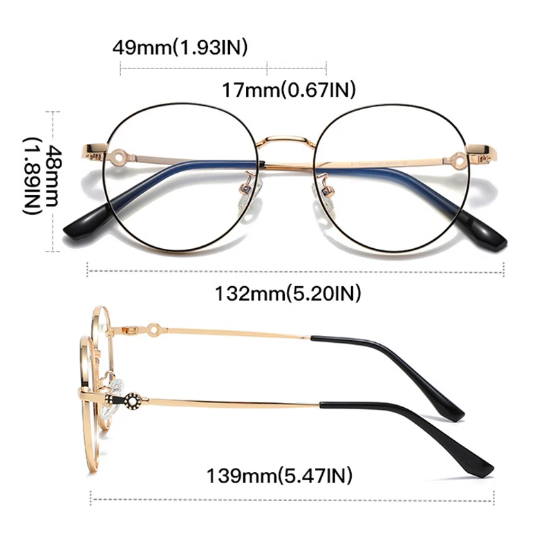 Eyeglasses Frame Round Glasses Optical Frame Full Rim Alloy Eyewear for Men and Women Prescription Eye Glasses Spectacles
