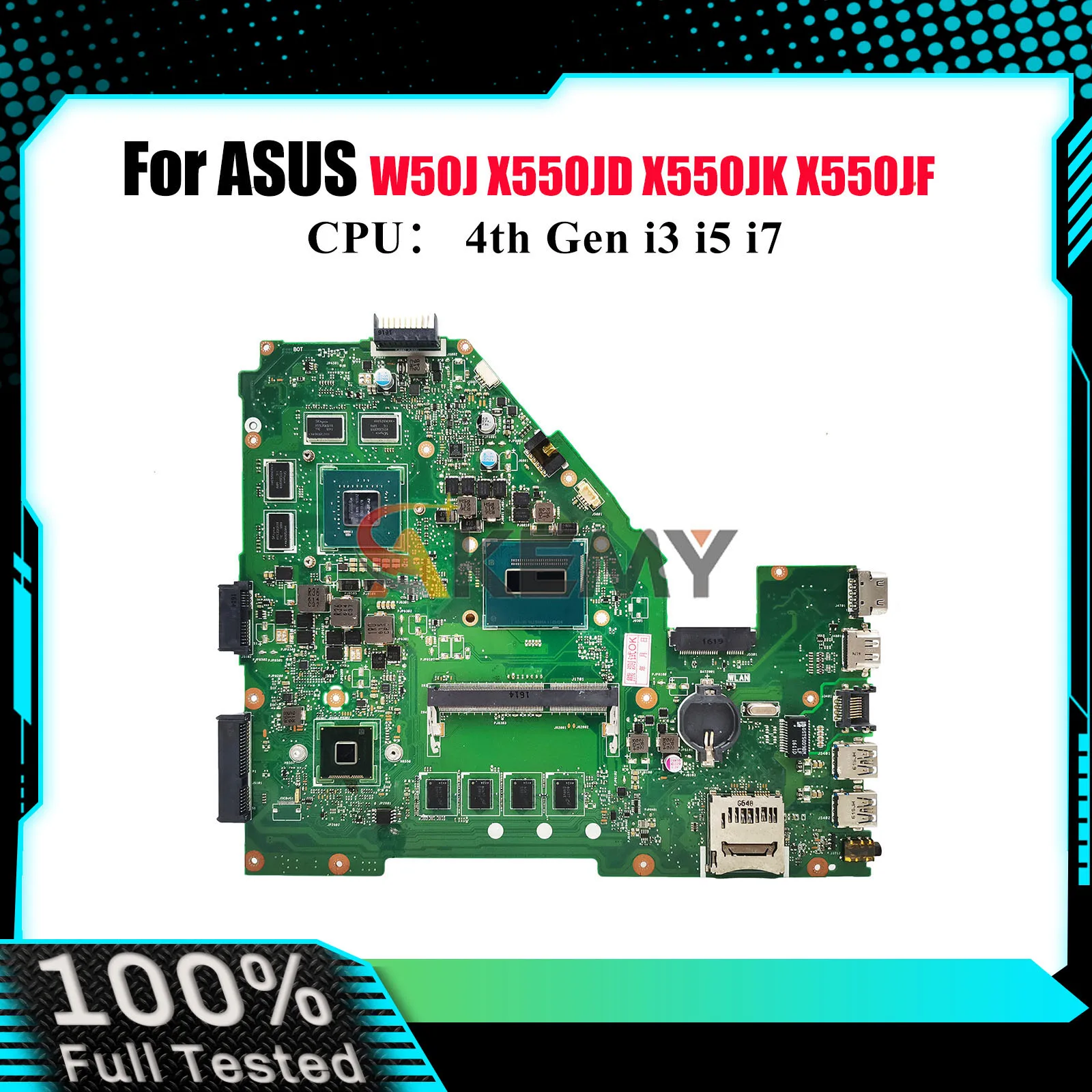 

X550JX Laptop Motherboard For ASUS VivoBook FX50J X550JF W50J X550JK F550J K550J A550J X550J X550JD Mainboard With i3 i5 i7 CPU