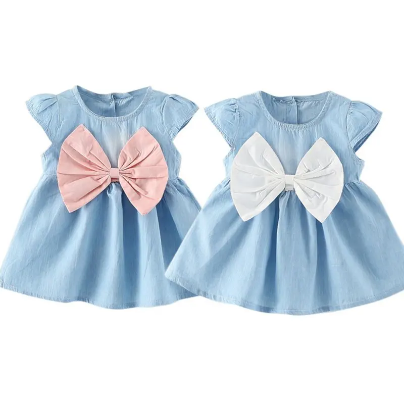 Summer Children Girl's Dress Big Bow Denim Dress Fashion Casual Breathable Dresses