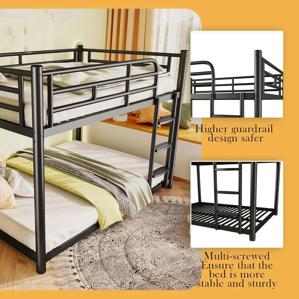 سرير مزدوج بطابقين كامل مع حاجز أمان وسلم، مناسب للأطفال والكبار، إطار سرير كامل الحجم، هيكل معدني لـ D #3