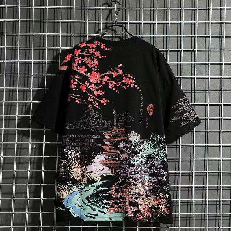 

Newest Japanese Sakura Print T-shirts Summer Boy girls T-Shirts Women Mo Dao Zu Shi Chinese Style Streetwear T Shirt Men