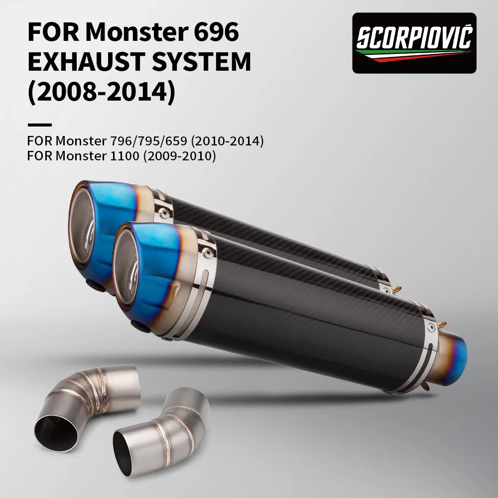 

For Ducati Monster 696 796 795 1100 2008-2014 Dual Outlet Mid Section Exhaust Manifold 51mm Slip-On Muffler Full System With DB