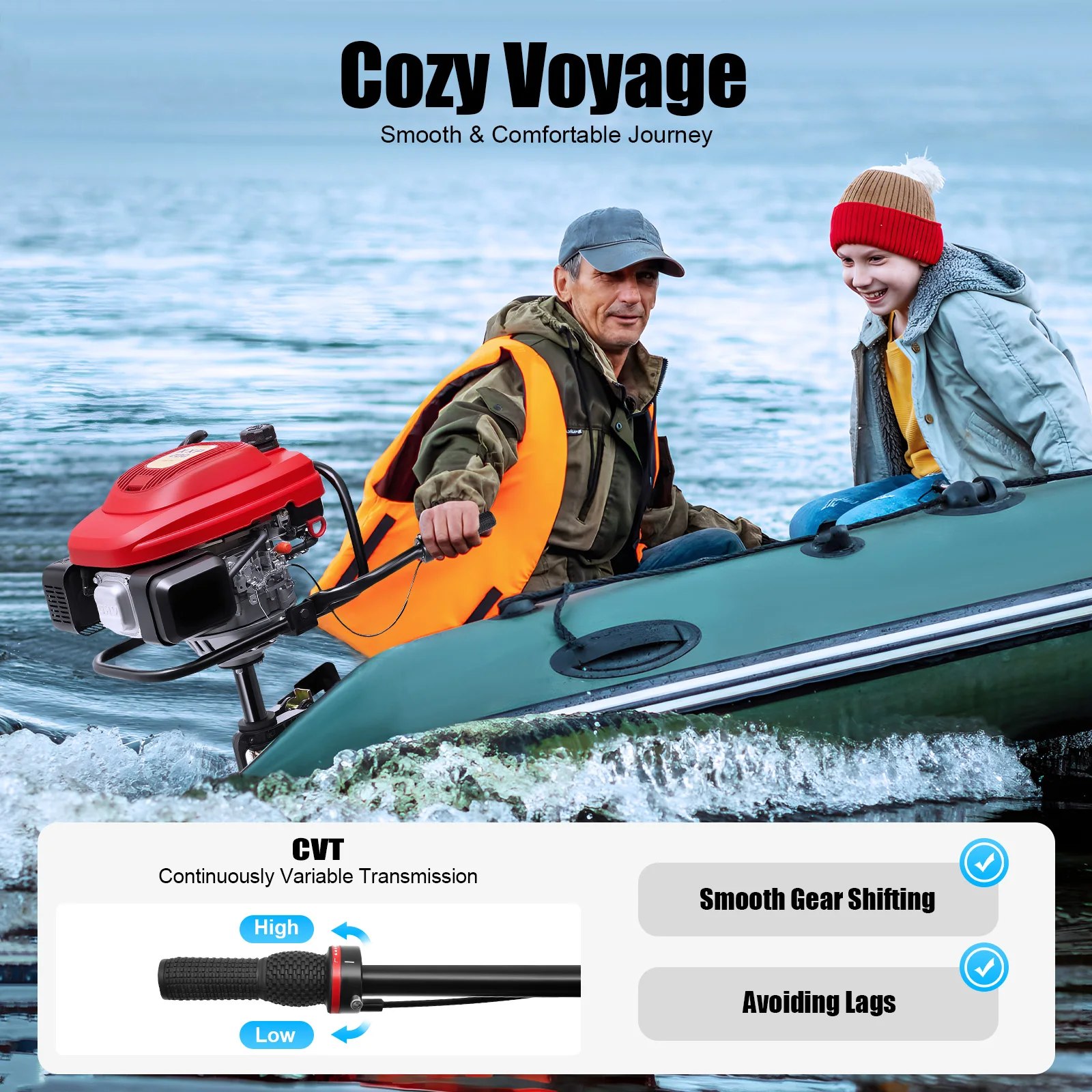 4-Stroke 3.5KW Gasoline Outboard Motor, Single Cylinder Boat Outboard Engine, 360° Rotating Air-Cooling Marine Motor With 1.3L Fuel Tank For Boats From 13.12 To 19.69 ft