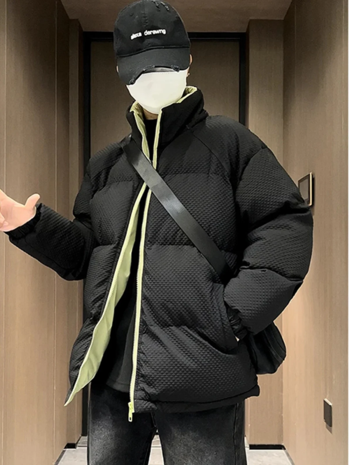 

Cleanfit Bubble Cotton Jaet Men's Winter Thiened Stand Collar Bread Sle Color Blo Polyester Fiber Warm Long Sve Zi...