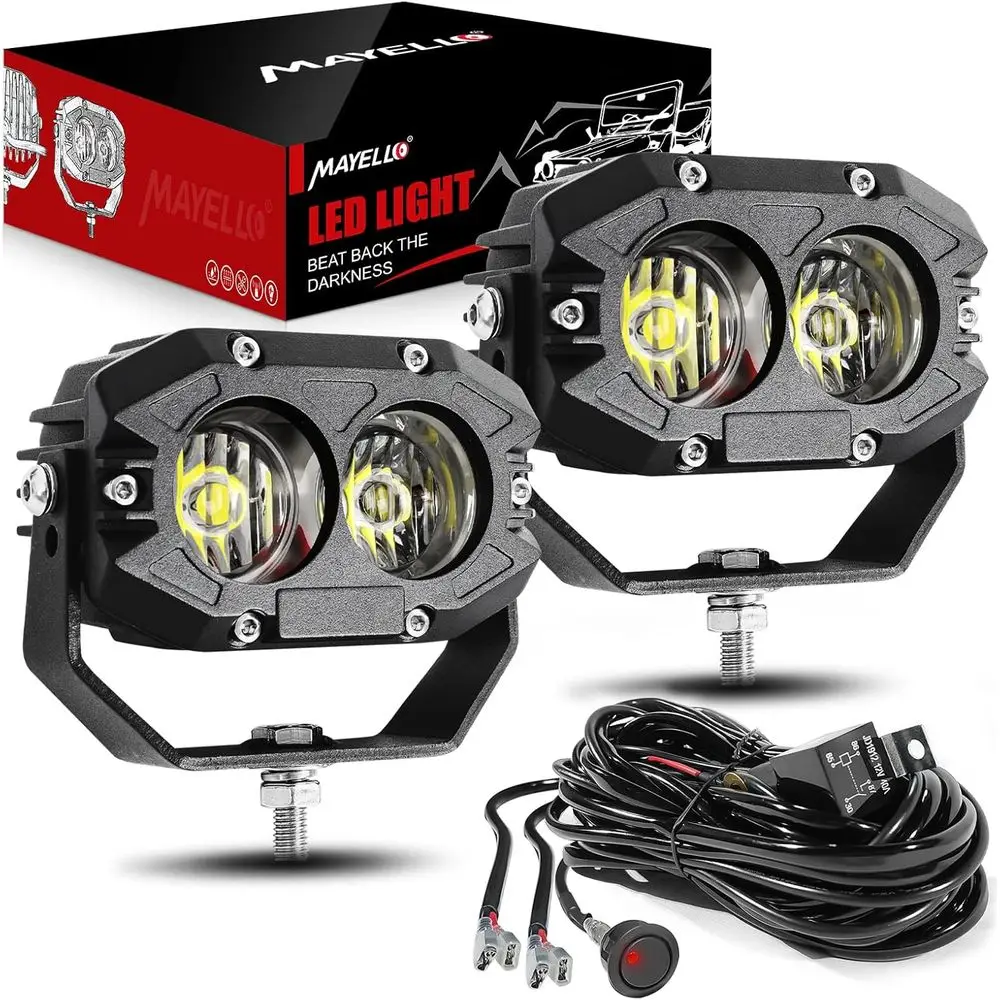 

60W 4 LED Pods Flood Lights with Corrugated Lens for Offroad, Driving, and Fog, Compatible with Wrangler, Truck, SUV, ATV, UTV,