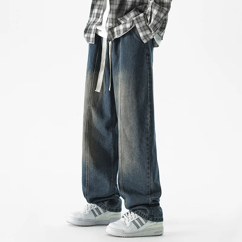 

Черные прямые джинсы свободного кроя для мужчин, повседневные удобные хлопковые брюки для подростков и молодежи