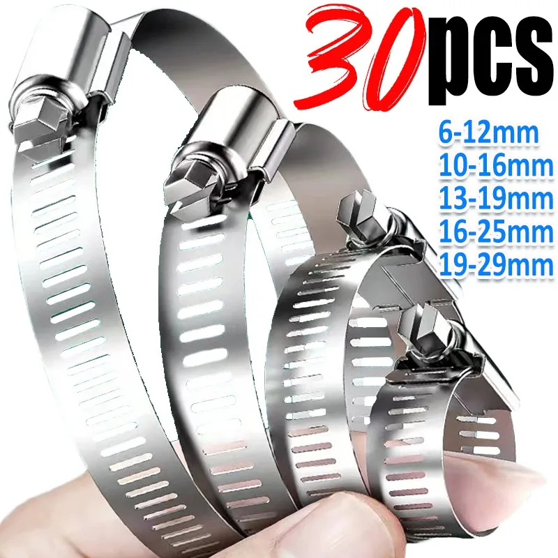 A Slotted Screw Band Hose Clamps Adjustable Stainless Steel Car Fuel Tube Pipe Worm Gear Plier Tool Faucet Water Pipes Fasteners