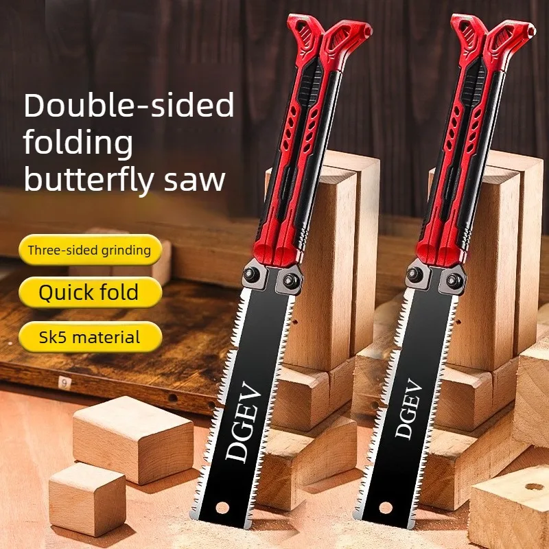 Folding Butterfly Hand Saw SK5 Steel Double‑Sided Serrated Saw Three‑Sided Grinding Portable Camping Wood Cutting Saw for Garden