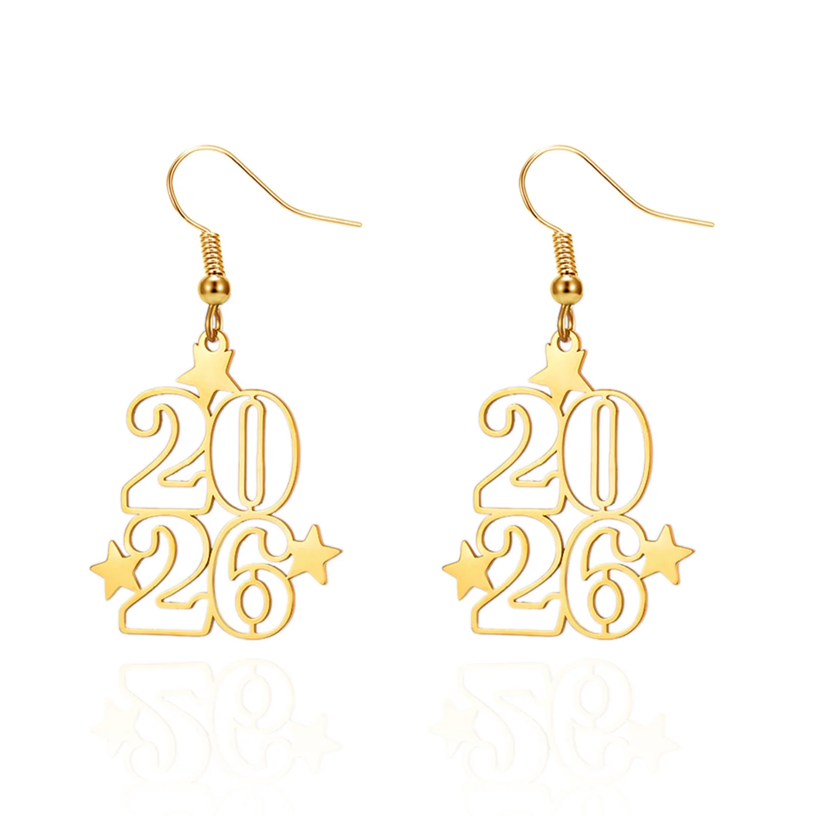 Nummer 2026 Neujahrsfeier-Ohrringe für Damen, Edelstahl, Schmuck, Accessoires, Geschenke – Detail 1