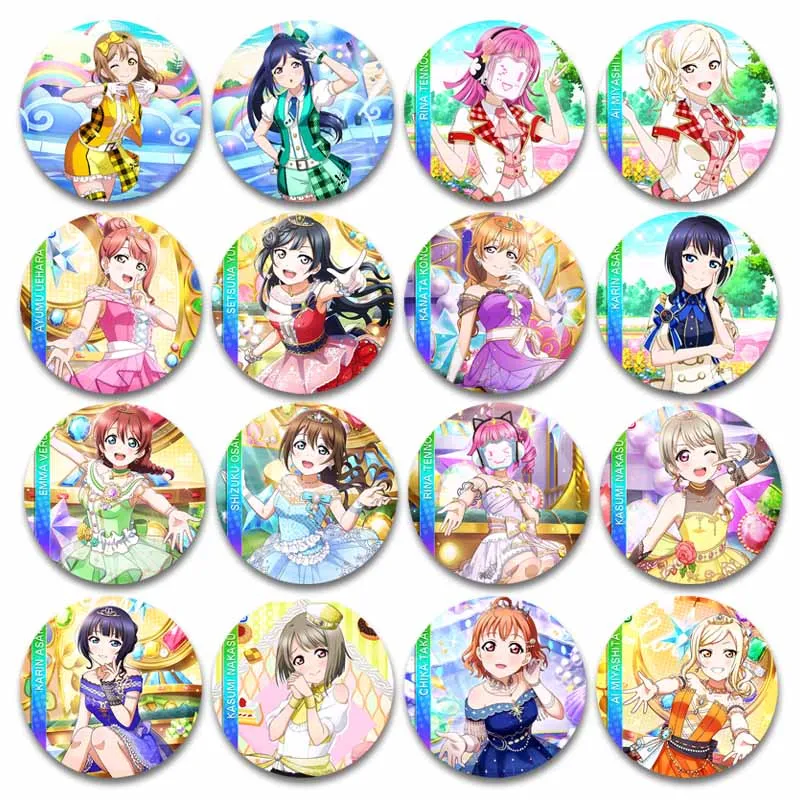 Love Live Sunshine Anime Badge Kawaii Cartoon Girl Hanamaru Dia Yoshiko Riko Ohara Mari Kanan Brooch Pins Hat Bag Accessories