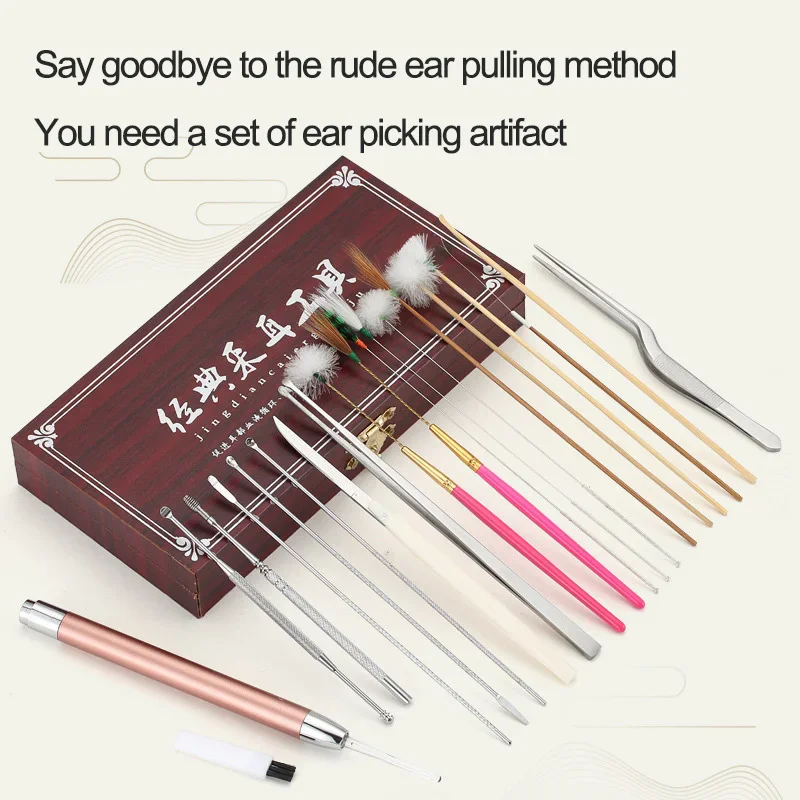 6/11/20Pcs Ear Canal Cleaning Massager Set Goose Feather Stick Earpick Stainless Steel Ear Wax Pickers Wax Remover Cleaner Kit