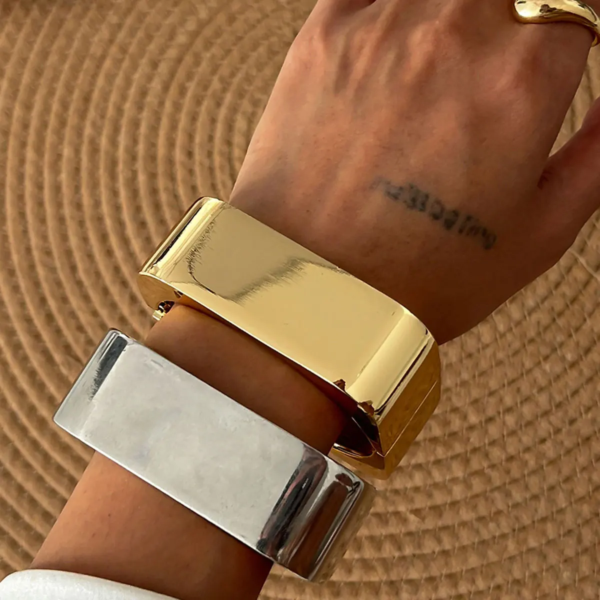 KMVEXO Punk Square Wide Cuff Bangles Bracelets for Women Hip Hop Vintage Geometric Spring Wrist Bangles Men Party Jewelry Gifts