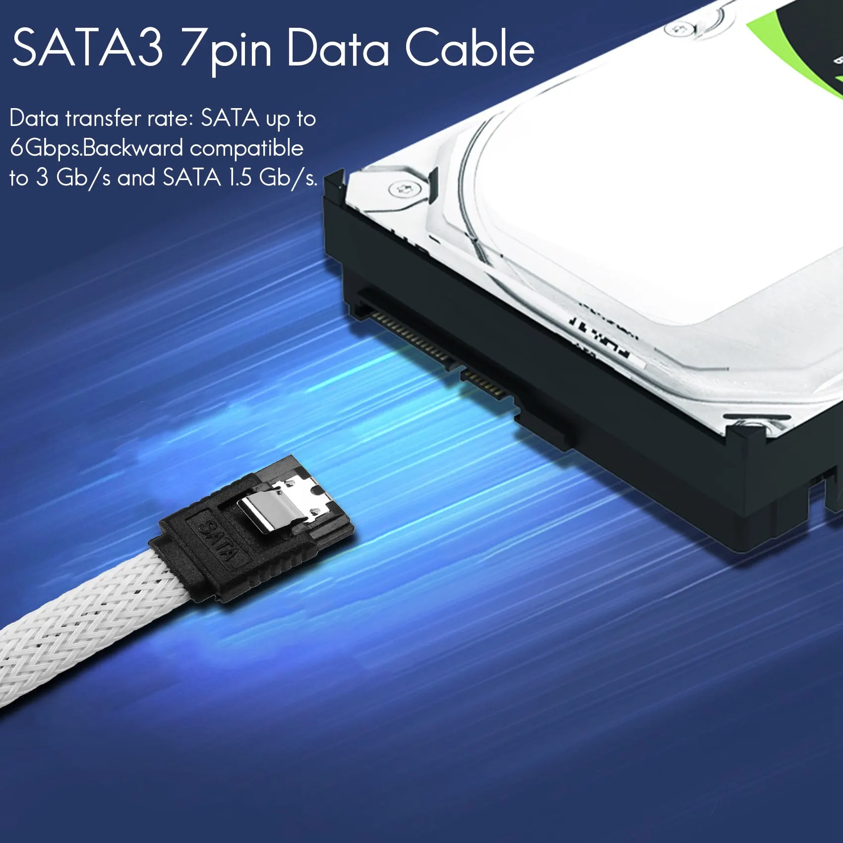 50CM SATA 3.0 III SATA3 7pin Data Cable 6Gb/s SSD Cables HDD Hard Disk Data Cord with Nylon Sleeved Premium Version(White) image 3