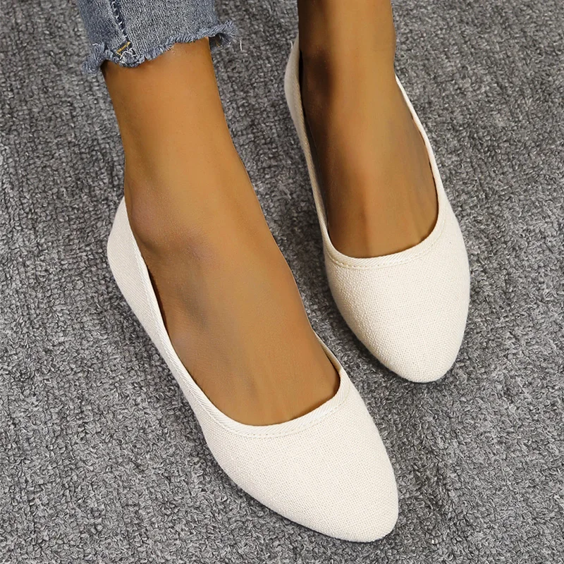 Flat Women Shoes Breathable Cotton Linen Casual Shoes Shallow Loafers Slip-on Pumps Soft Sole Flats Comfortable Lady Work Shoes