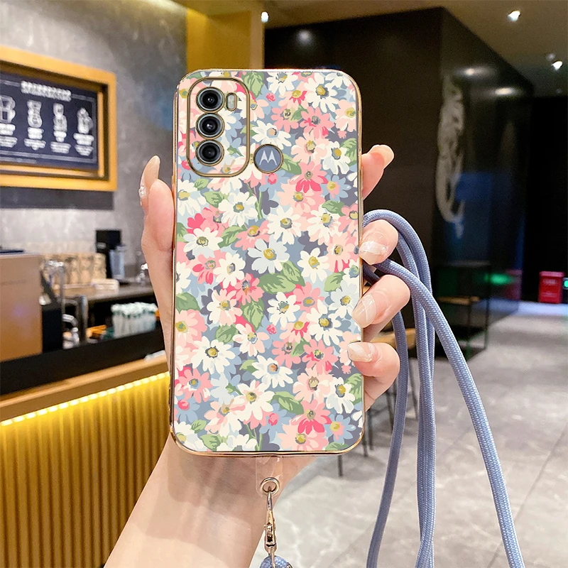 G60 Flower Shrubs Luxury Plating Phone Case For Motorola Moto G60 G13 G23 G22 G62 G82 G40F G50 G42 G52 G73 G72 G60S G84 Cover