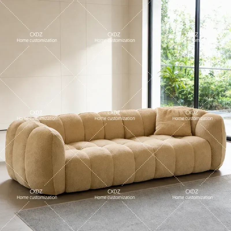 French cream wind pumpkin sofa living room small apartment rental house modern simple color matching straight row fabric sofa