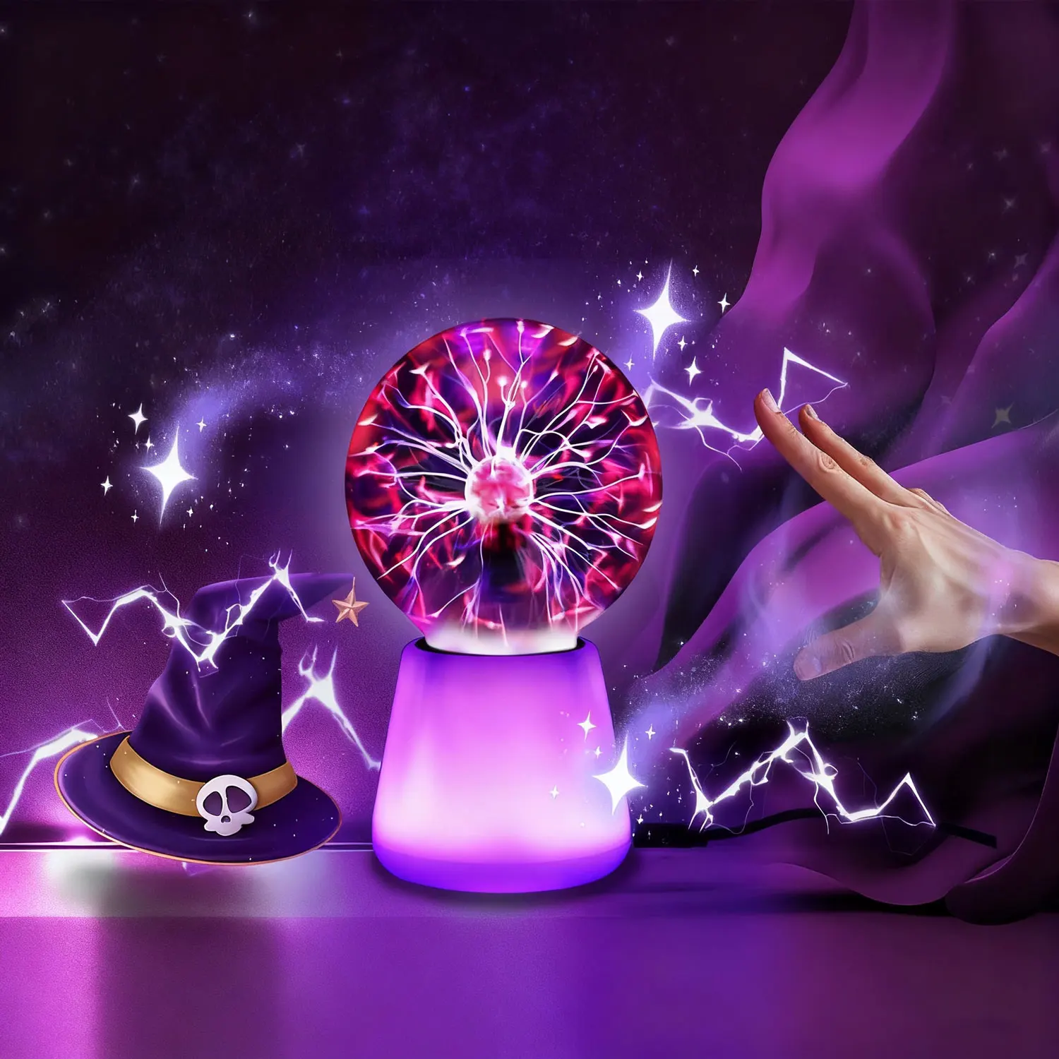 

Plasma Ball Science Toy for Kids Touch Sensitive Plasma Globe Decorative Lamp Novelty Toy Halloween Christmas 3 inch