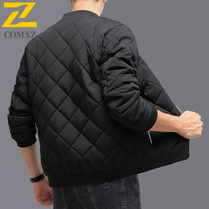 COMXZ 2025 Men Padded Fleece Lined Thick Coat Winter Trendy Handsome Jacket Casual Youth Baseball Collar Light Padded Jacket