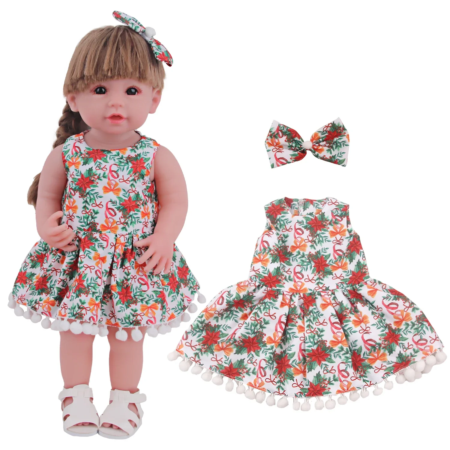 22 Inch Reborn Doll Clothes Set 55cm Doll Skirt Outfit Baby Girl Figurine Christmas Clothing Collectible Doll Accessories Gift