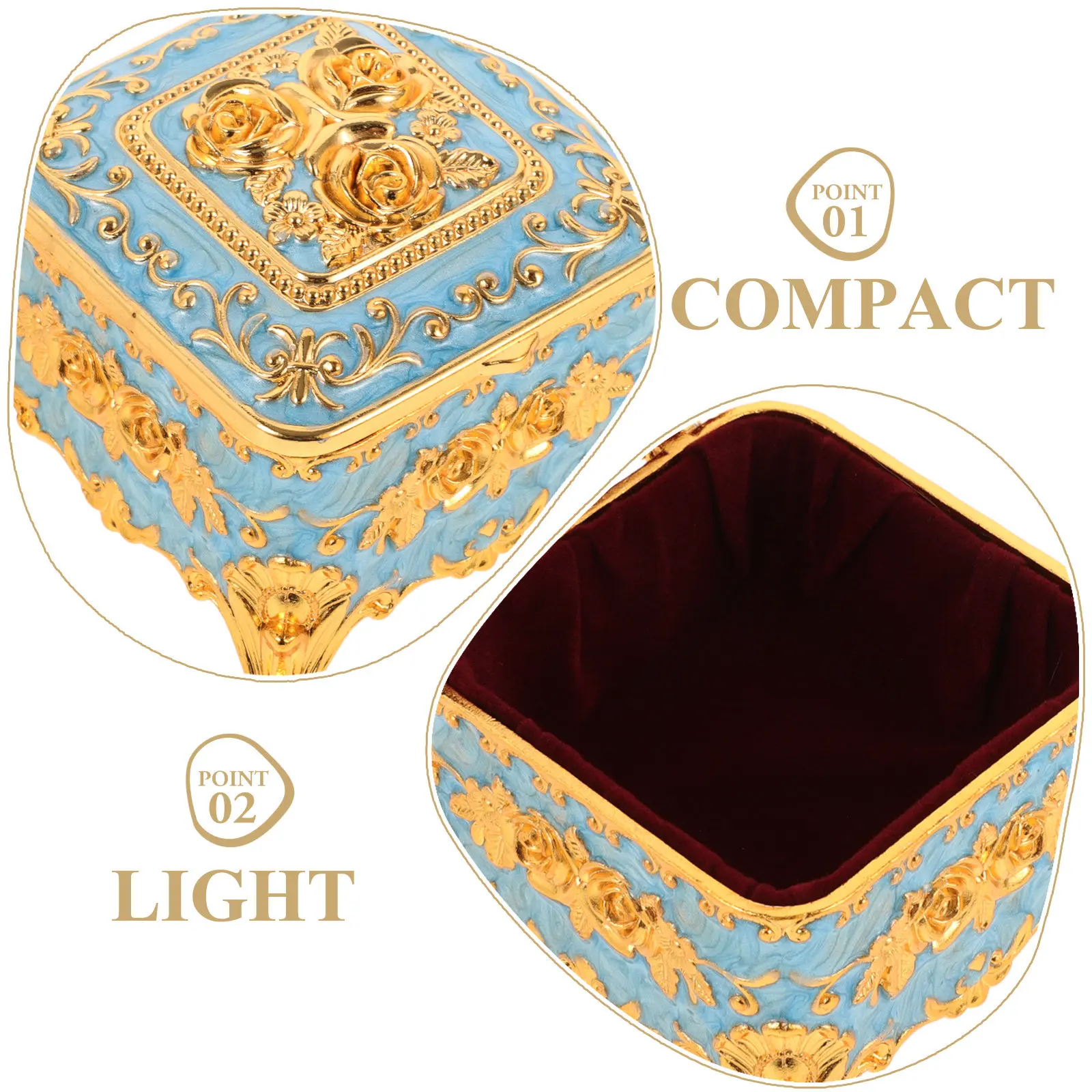 

Exquisite Metal Jewelry Box Vintage Style Enamel Trinket Organizer for Ring Earrings Necklace Storage Decorative Household