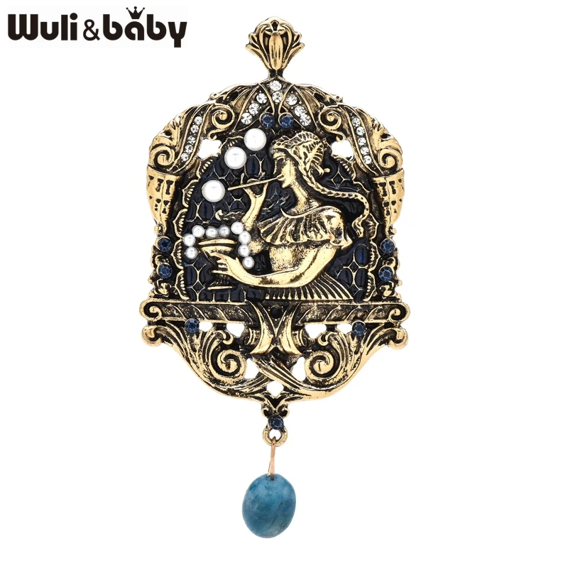 

Wuli&baby Elegant Vintage Crown Brooch Pins Fashion Girl Blow Bubbles Tassel Metal Badge For Suit and Bag Fashion Jewelry Gift