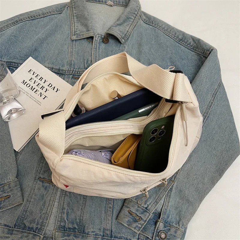 حقيبة كتف من القماش المغسول، جيب سفر نسائي عصري، متعدد الجيوب مقاوم للماء، حقيبة كروس قطرية كاجوال ناعمة للمدرسة Sacoche #5
