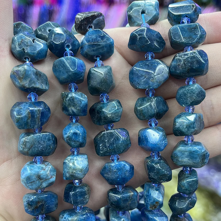 Natural Blue Apatite Stone Conformal Section Lrregular Faceted Loose For Jewelry Making DIY Necklace Bracelet 15''12-16mm
